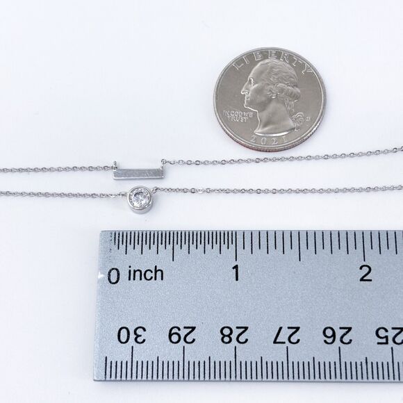 Vintage Sterling Silver 925 Layered Bar Cubic Zirconia Pendant Necklace 16”-18” - Picture 3 of 4